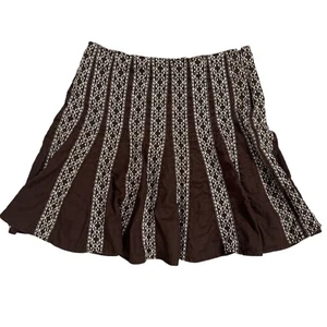 Style & Co Brown White Embroidered 100% Linen Twirl Skirt Boho Size 18W - Picture 1 of 6