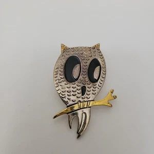 Broche prendedor colgante vintage de búho de dos tonos Halloween plata y oro  - Imagen 1 de 6