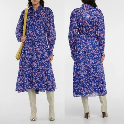 Vestido midi ISABEL MARANT ETOILE Maelys envoltório floral azul babado tapeçaria casamento - Imagem 1 de 4