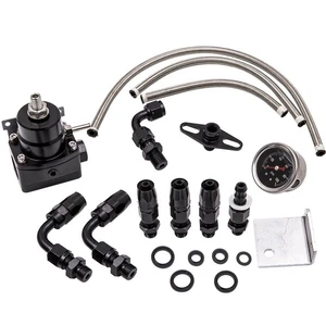 Adjustable Fuel Pressure Regulator 100PSI Gauge AN6 Oil Hose End Fittings Kit - Picture 1 of 17