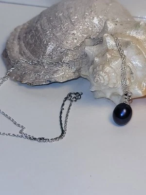 Black Pearl Necklace Sterling 18 in Vantel Pearls Cultured Drop Pearl - Image 1 of 2