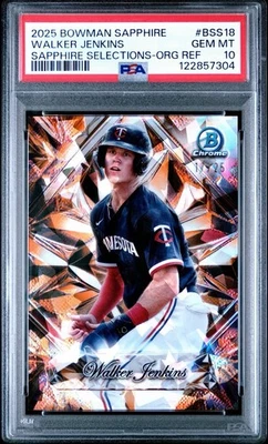 2025 Bowman Chrome Sapphire Selections Orange Walker Jenkins #/25 Twins PSA 10 - Image 1 of 2