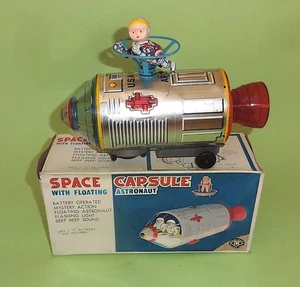Vintage RAUMKAPSEL mit SCHWIMMENDEM ASTRONAUT BLECH LITHO BOXED MODERN TOYS JAPAN 1960er - Bild 1 von 11