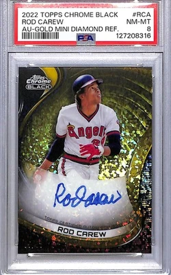 2022 Topps Chrome Black Gold Mini Diamond #CBA-RC Rod Carew PSA 8 NM-MT Auto 5/5 - Image 1 of 2