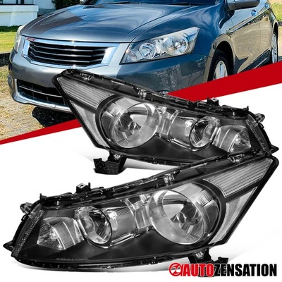 Fit 2008-2012 Honda Accord 4Dr Sedan Black Headlights Headlamps Left+Right 08-12 Foto 1 de 4
