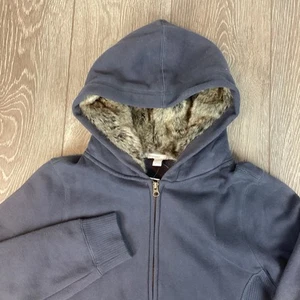 Old Navy NEW Fox Fur Full zip Hooded Sweater Hoodie Navy Blue - Picture 1 of 5