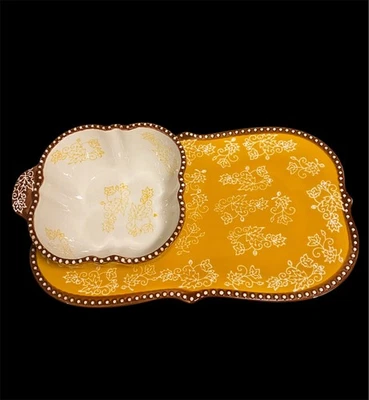 Temptations By Tara 花卉花边碗/拼盘套装金色/黄色秋叶陶瓷 — 第 1/4 张图片