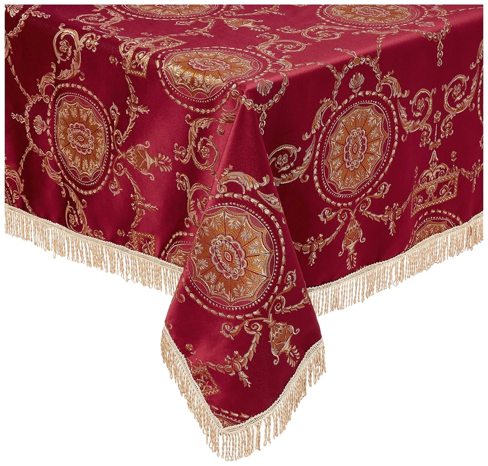 Prestige Damask Design Tablecloths, 60" X 140", Burgundy - Image 1 of 4