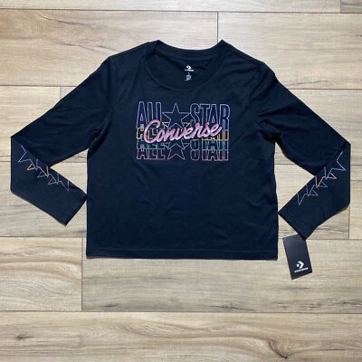 Converse Girls All Star Graphic Long Sleeve Logo Size Large Black - Image 1 of 4