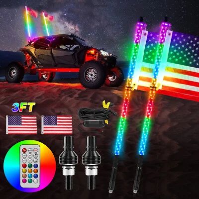 2x Lámpara de antena de luz látigo LED RGB/RGB-IC 3 pies/4 pies para Jeep GMC RZR UTV camión ATV Foto 1 de 4