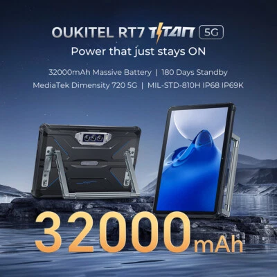 Oukitel RT7 TITAN 5G IP68 Tablet 48MP+20MP Night Vision 32000mAh 12GB+256GB 33W - Image 1 of 4