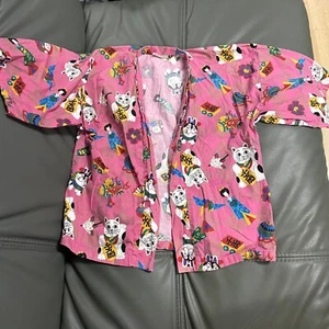 NIKKY Made In Hawaii Pink Girls M Kimono Shirt Top Japanese Manekineko Crane - Picture 1 of 12