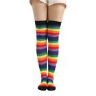 Women Girls Fancy Rainbow Colorful Stripes Over Knee Long Socks Halloween Cospla