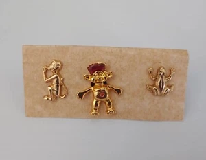 Vintage Gold Tone Troll Doll Tack Lapel Hat Strap PIN Enamel Monkey Frog Lot/3 - Picture 1 of 12