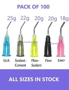 100P Dental Prebent tip Pre Bent Needle Tips for Etch - Sealant needle tips - Picture 1 of 1