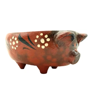 Mexican Pottery Pig Salsa Bowl Figurine Terracotta Redware Salsero de Barro - Picture 1 of 7