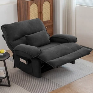 Extra-Wide Overstuffed Recliner Chair Manual Recline Sofa Waist Heated & Massage - Picture 1 of 15