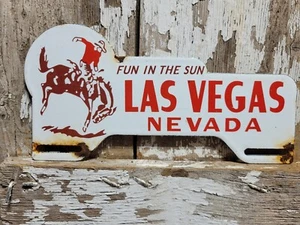 VINTAGE LAS VEGAS PORCELAIN SIGN RODEO NEVADA CASINO AUTOMOBILE PLATE TAG TOPPER - Picture 1 of 14