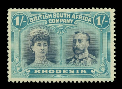 British SOUTH AFRICA - RHODESIA 1910 Double Heads 1sh blk & ultra SG 153 mint MH - Image 1 of 2