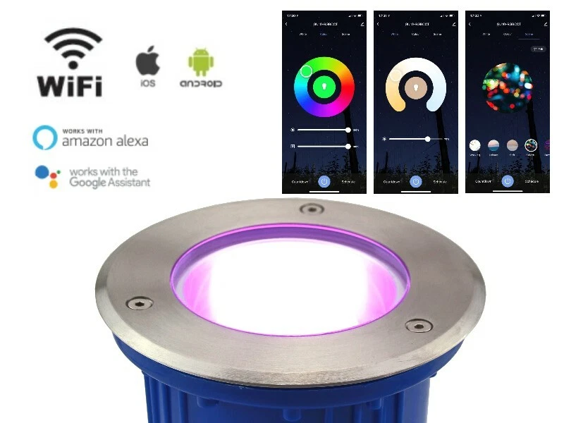 WiFi Smart LED Bodeneinbaustrahler 10W RGB+CCT IP67 230V Alexa,Google,IFTTT Wlan - Bild 1 von 4
