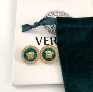 Versace Medusa Head Stud Earrings in Green