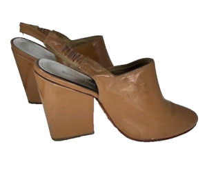 Rachel Comey Kai Slingback Mules Pumps Heels Shoes in Patent Camel size 8 1/2