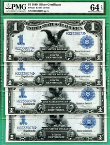CUT SHEET - 1899 $1 SC - PMG CU 64, 64, 63 & 64 EPQ - Fr 227 Lyons / Treat - Picture 1 of 5