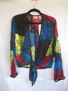 NWT Chico's 1 / S Multicolor Tie Front Bolero Silk Blend Patchwork Sheer Jacket - Picture 1 of 5