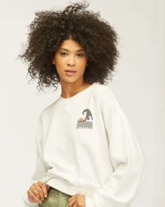Billabong Women's Crewneck Sweatshirt Big Wave Relaxed Slouch Fit Pullover Top - Picture 1 of 3