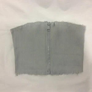 Fashion Nova Women's Zipper Up Crop Top Size 2X Silver Gray Raw Hem Tube Top New - Picture 1 of 7