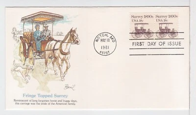 TurtlesTradingPost- Transportation- Surrey 1981 #1907- Fleetwood FDC- Coil Pair - Image 1 of 2