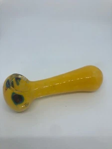 USA TOBACCO SMOKING HEAVY HAND PIPE BLOWN 4” GLASS INSIDE OUT YELLOW SPOON BOWL - Picture 1 of 12