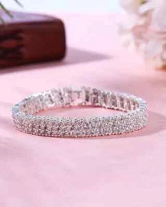 15ct Lab-Created Round Cut Diam 3-Row Tennis Women's Bracelet 14K Gold Plated 7" - Picture 1 of 3