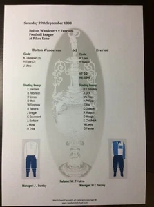 1888-89 Bolton Wanderers v Everton 1st ever season matchsheet - Picture 1 of 1