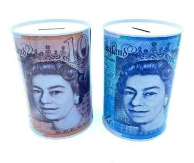 Extra Large Money Box Tin £5 £10 £20 £50 Pound Note Saving Cash Piggy Bank - Image 1 of 4