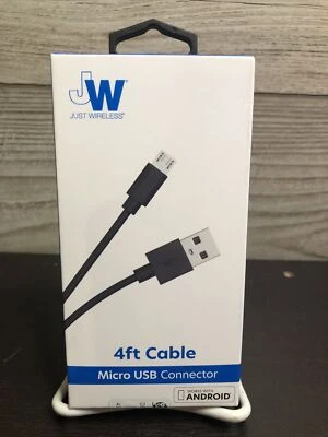Just Wireless 4ft TPU Micro USB to USB-A Cable - Black NIB - Image 1 of 2