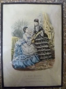 AN ANTIQUE FRENCH 'LA MODE ILLUSTREE' FASHION PRINT. FRENCH FASHION LITHOGRAPH - Picture 1 of 11