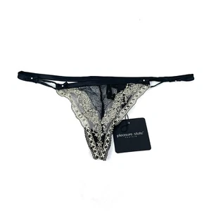 Pleasure State Nightingale Thong Size L Black Vanilla Floral Lace New - Picture 1 of 8