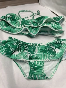 Janie And Jack Girl's Two Pieces Swimsuits Palm Ruffle Sz 10 - Picture 1 of 3