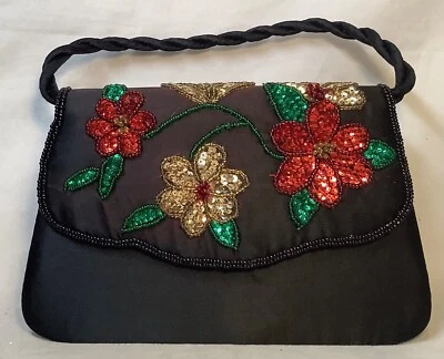 Vintage Sasha New York Hand Made Purse Sequins & Microbeading Floral Pattern - Image 1 of 4