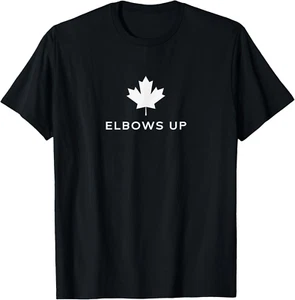 Elbows Up Canada Maple Leaf T-Shirt Funny Canadian Pride Hockey Gift Tee - Picture 1 of 4