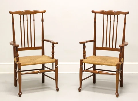 Mid 20th Century Cherry Farmhouse Dining Armchairs with Rush Seats - Pair Cover