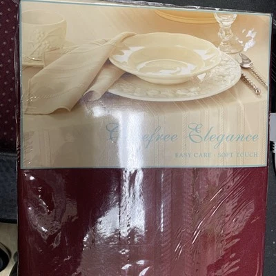 Bardwil Linens Carefree Elegance 60" X 120” Oblong  Burgundy/Red Tablecloth New - Image 1 of 4