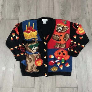 Vtg Halloween Eagles Eye Sweater Cardigan Women’s Pumpkin Bear 90s Size MD Candy - Picture 1 of 9