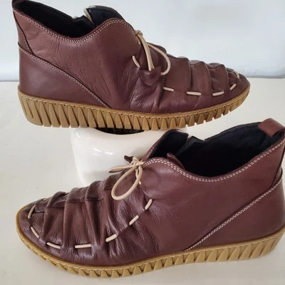 SPRING STEP US 10.5/EU 41 NESPEA Botines de Cuero Burdeos Cremallera Encaje Vamp Comodidad Foto 1 de 4