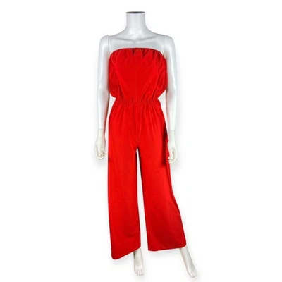 Vintage 1970s Women's Red Tube Top Disco Jumpsuit - Image 1 of 4