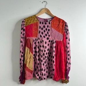 Anthropologie Bland London Miranda Peasant Blouse Womens XS Boho Polka Dot - Picture 1 of 9