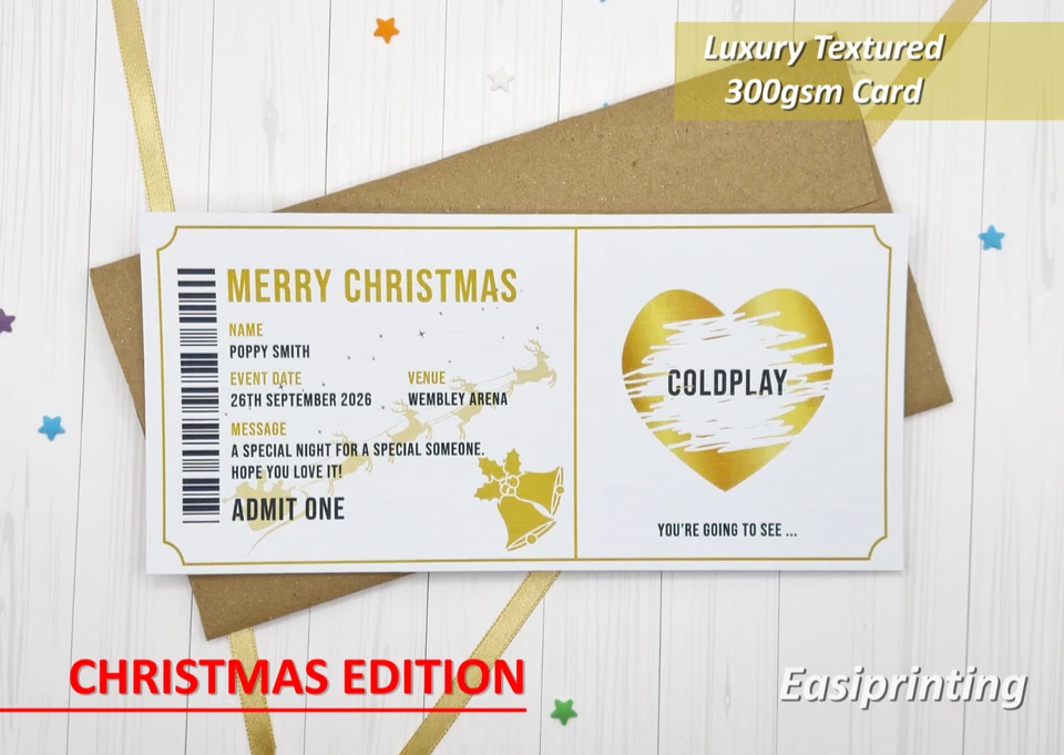 EASIPRINTING Personalised Christmas Theatre Ticket Gift – Scratch to Reveal Your Surprise!