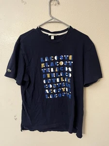 LACOSTE CROC LOGO HERREN CREWNECK T-SHIRT BAUMWOLLE Gr. XL Navy Blau Grafik - Bild 1 von 7