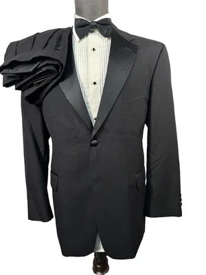 Calça STAFFORD masculina preta smoking formal lã 2 peças terno smoking 42S jaqueta 36/30 - Imagem 1 de 4